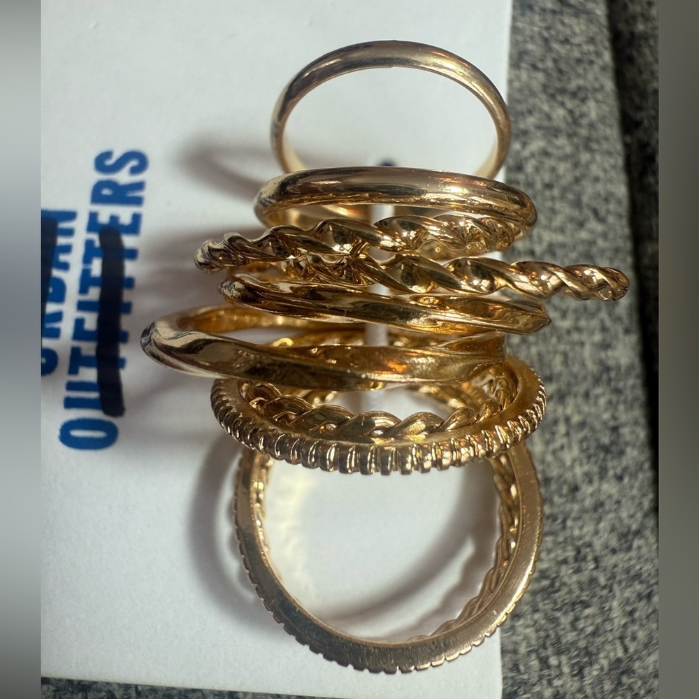 Urban Outfitters Gold Tone Mixed Stacking Rings Set of 10 Boho Chic - Picture 2 of 5